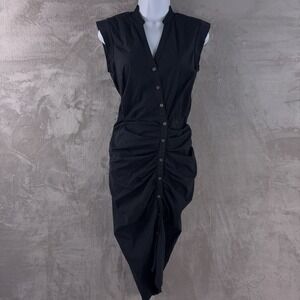 Veronica‎ Beard Bell Ruched Sleeveless Midi Dress Womens Size 0 Black Sheath